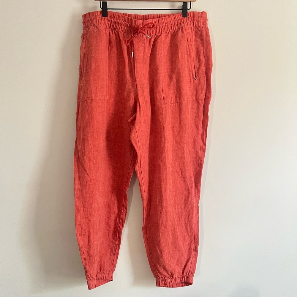 Athleta Women’s Retreat 100% Linen Jogger Pants Persimmon Coral Size 16 - Picture 5 of 5